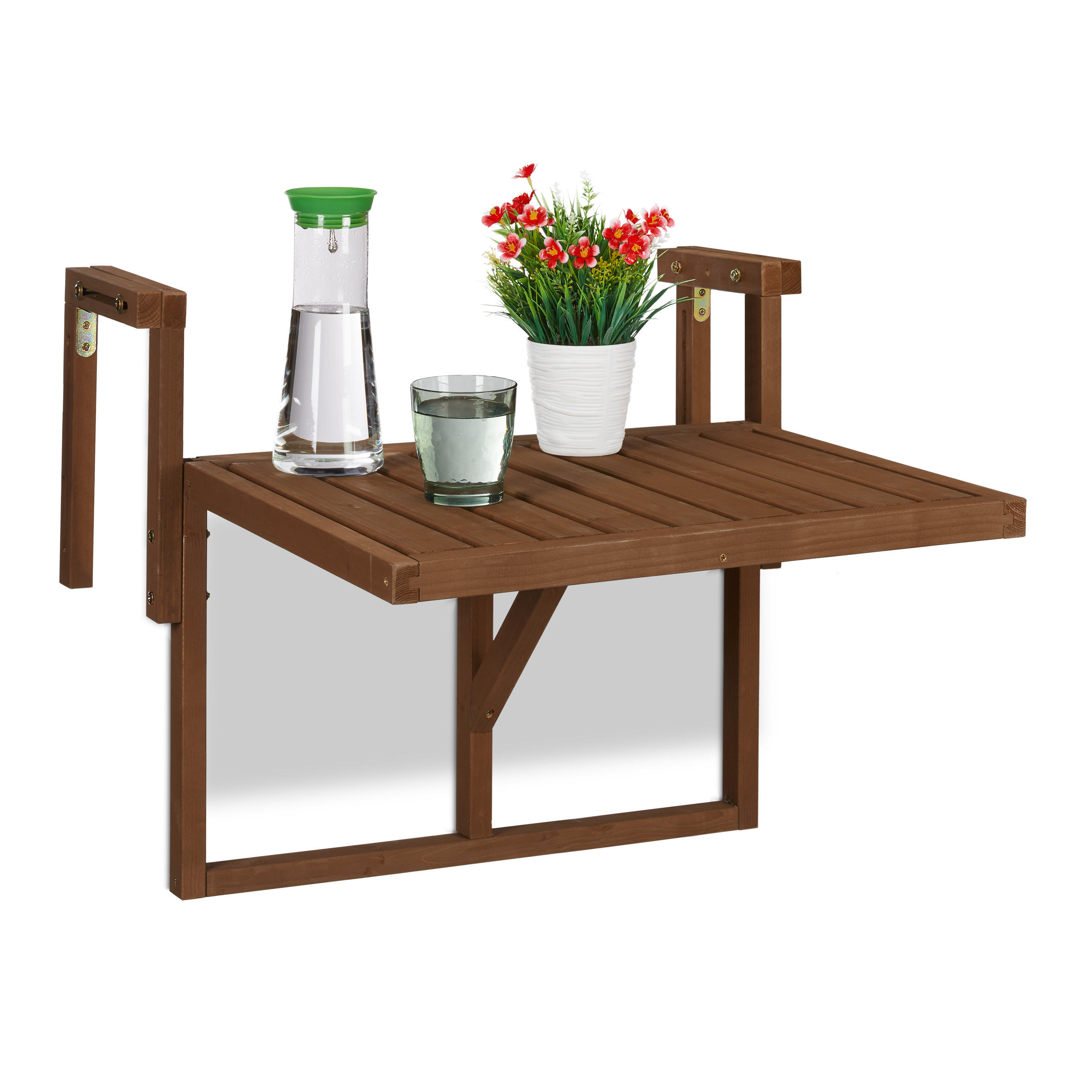 BALKONKLAPPTISCH - Dunkelbraun, Holz/Metall (66/69.5/55cm) - Relaxdays