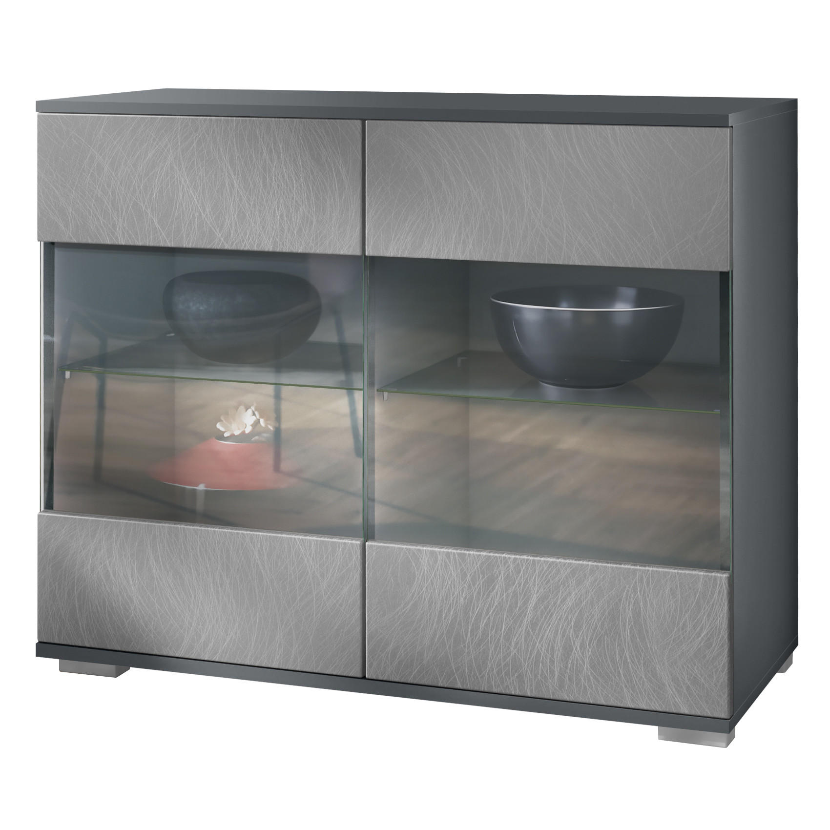 KOMMODE Bari Scratchy Metal - Silberfarben, Holzwerkstoff (92.5/75.5/35cm) - Vladon