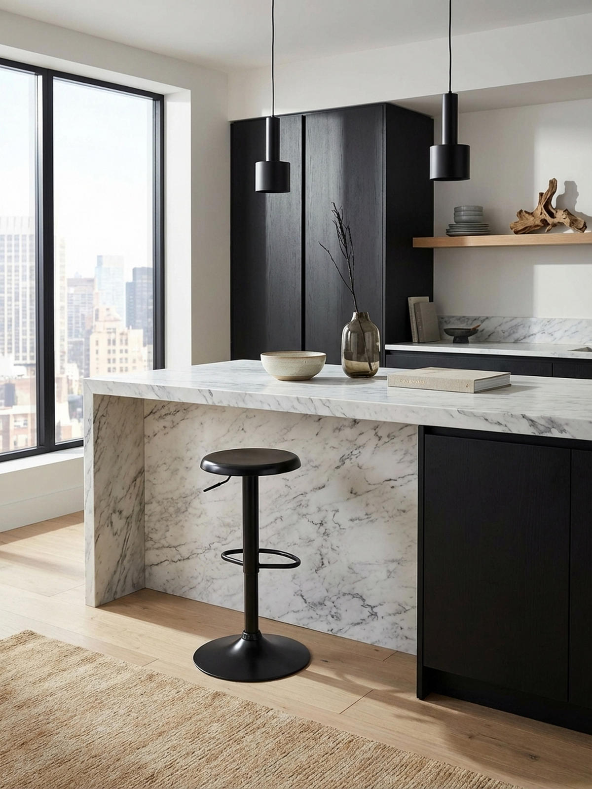 BARHOCKER – Schwarz, höhenverstellbar, mit Fußablage, 40x58–79 cm - Schwarz, Metall (40/79/40cm) - KADIMA DESIGN