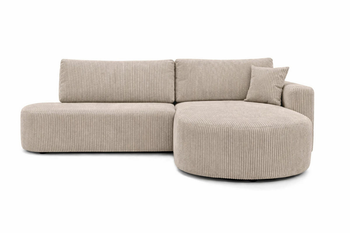 ECKSOFA Mit Schlaffunktion Und Bettkasten, Cordstoff Poso, Dunkelbeige, Rechts, ROUND ONE OPEN XL - Beige, Holz (262/175cm) - Kaiser Möbel