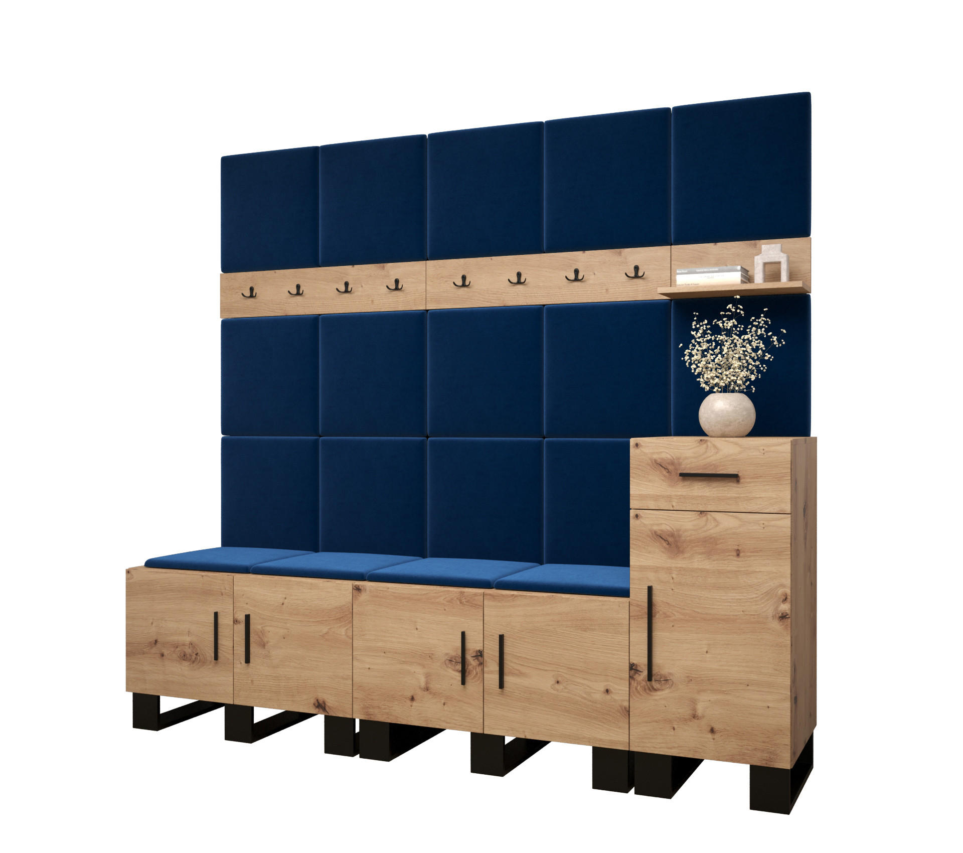 Abiks Möbel Garderoben-Set Eiche Artisan, Dunkelblau 210x196x45.6 cm