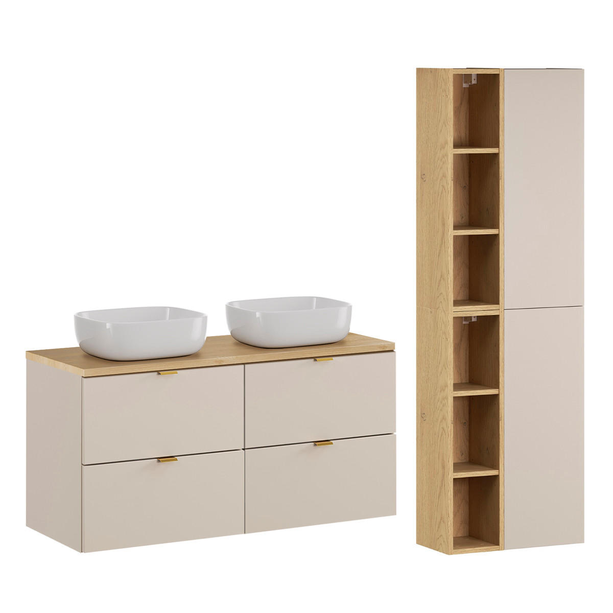 BADMÖBEL 120.6cm Azel 2er-Set Kaschmir - Beige, Holzwerkstoff (120.6/52/46cm) - Petits-meubles