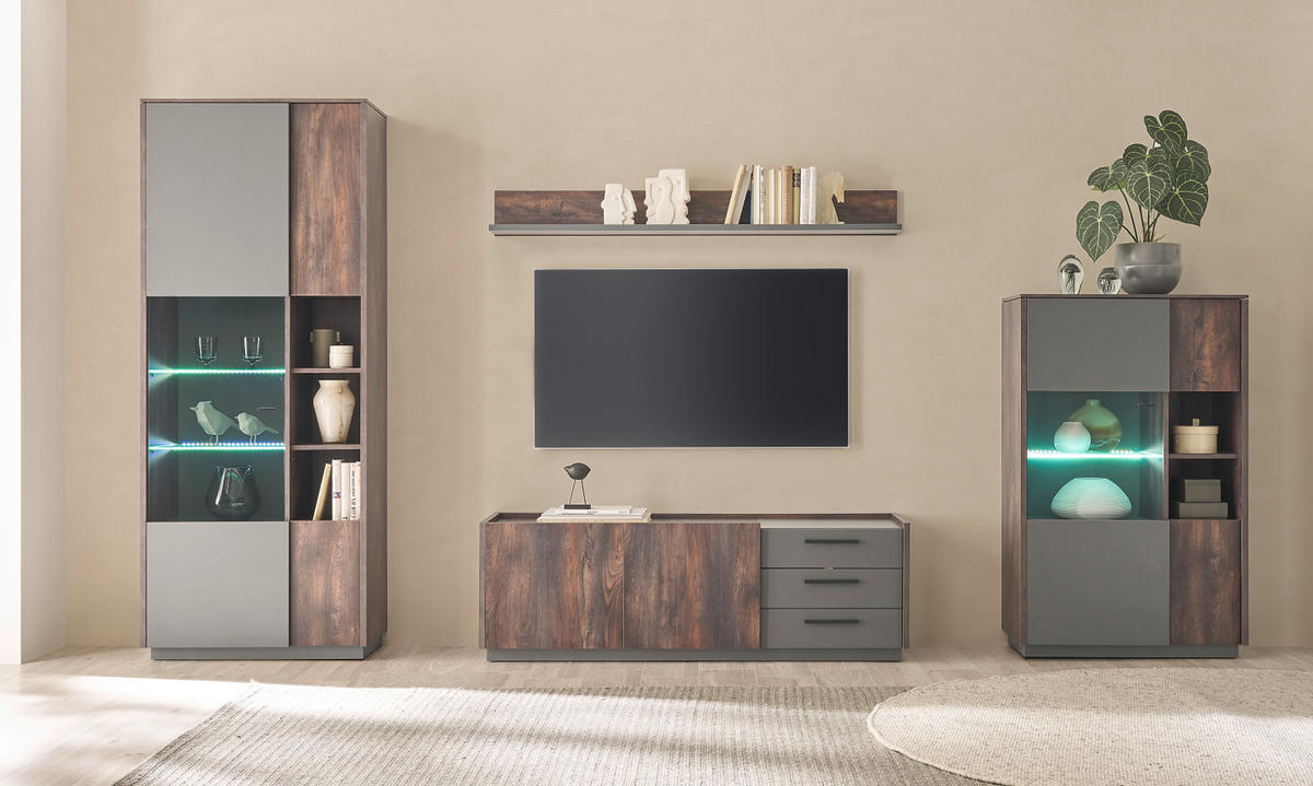 TV-LOWBOARD Piano in Eiche und grau 150 cm - Schwarz/Naturfarben, Holzwerkstoff/Kunststoff (153/40/45cm) - Furn.Design