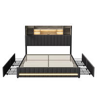 POLSTERBETT 140x200 cm mit LED, USB, 4 Schubladen, Leinen, Grau - Grau, Metall (140/200cm)