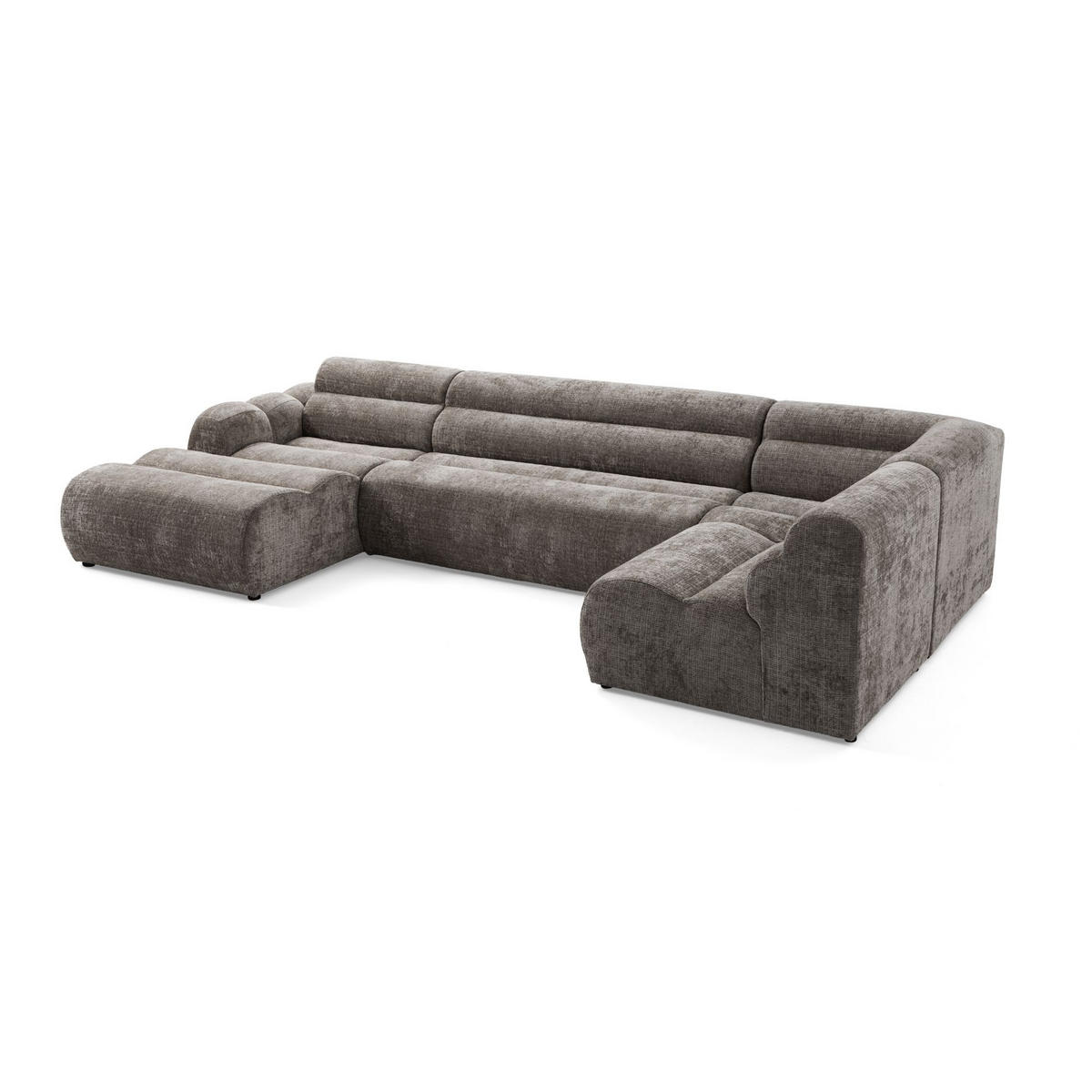 6-SITZER modulares Wohnlandschaft U XXL VEER SET 5 Rechts, 368 x 175 cm, Chenille Webstoff Braun - Schwarz/Braun, Holz/Kunststoff (175/75/368cm) - Muffo