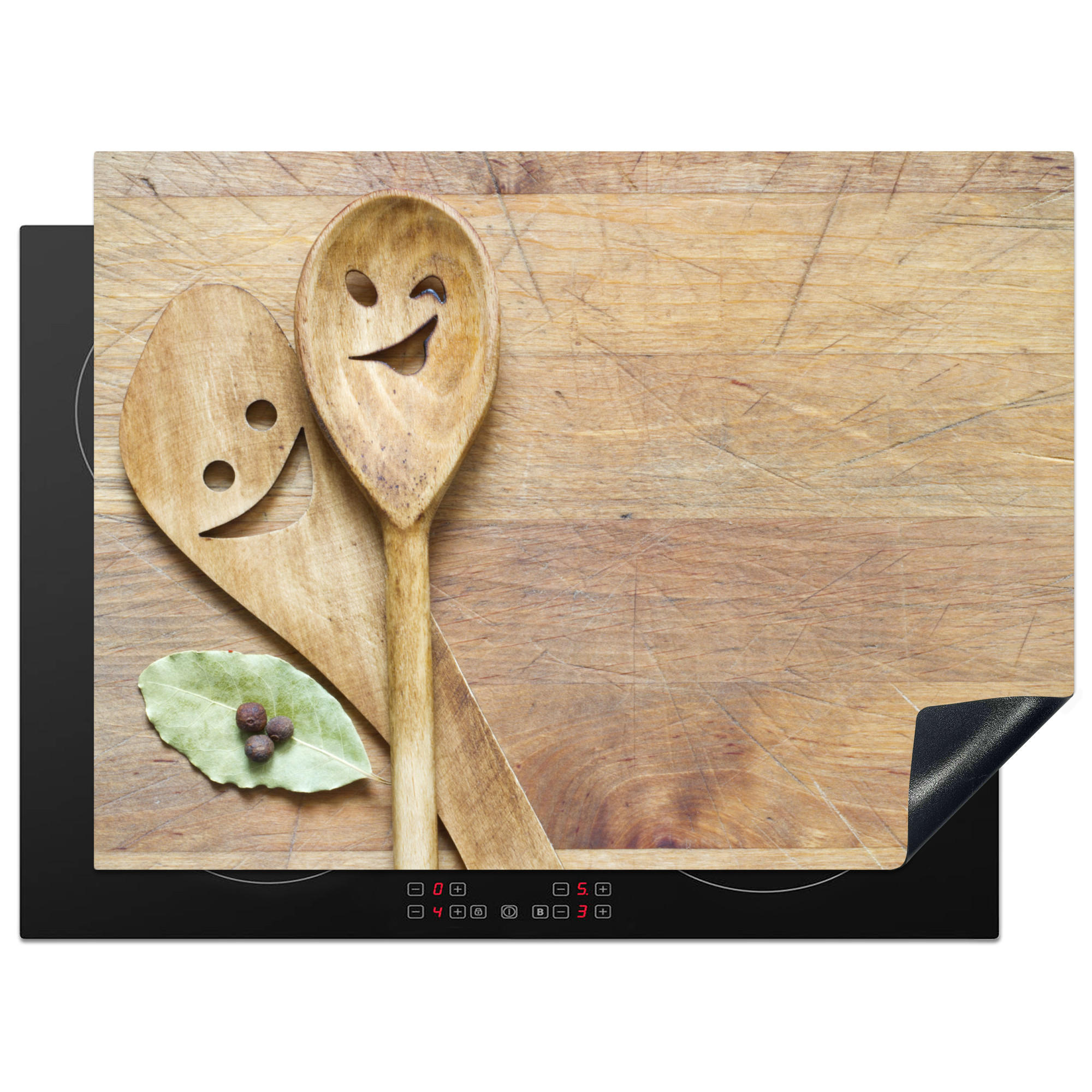 HERDABDECKPLATTE Holz - Löffel - Braun - Smiley 70x52 cm - Hellbraun, Kunststoff (70/0.2/52cm) - MuchoWow