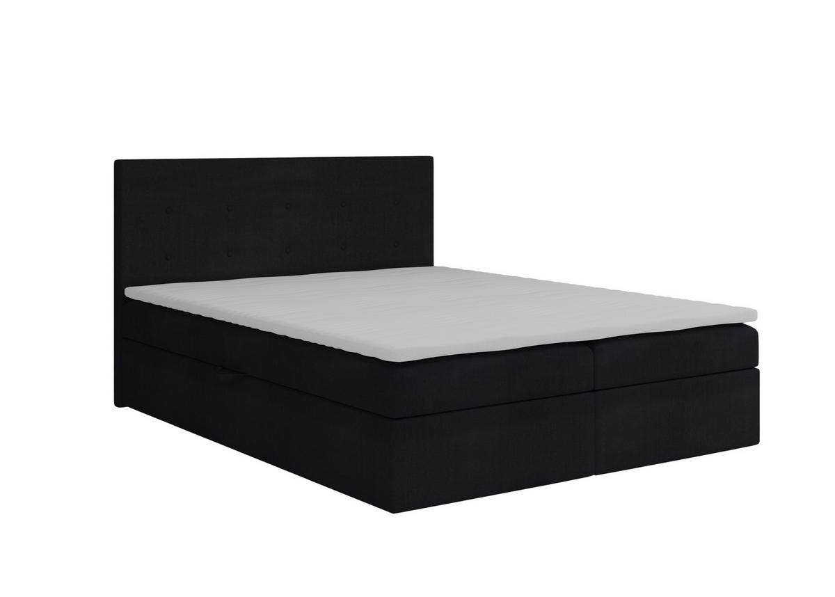 BOXBETT Dublin Schwarz 200x200 cm Bettkasten + Topper - Schwarz, Holz/Textil (200/200cm) - Comfortic