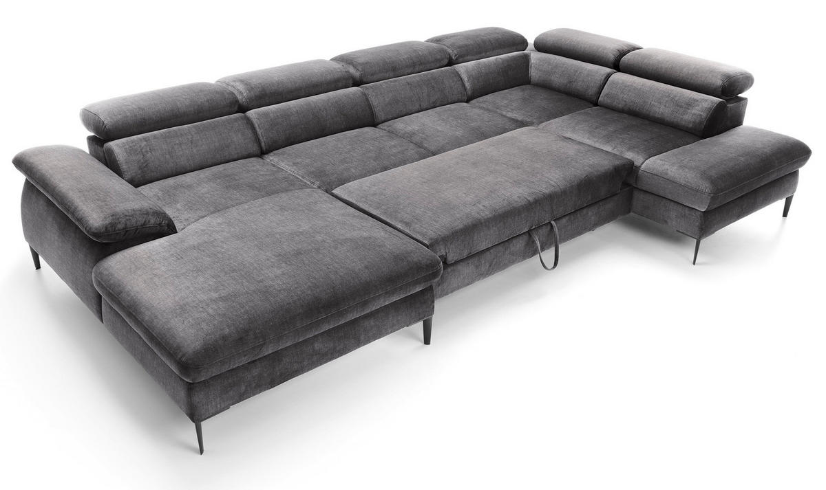 ECKSOFA U-Form 350 cm Amaro M mit Schlaffunktion, Links, Grau - Grau, Holz (214/353cm) - Emporius