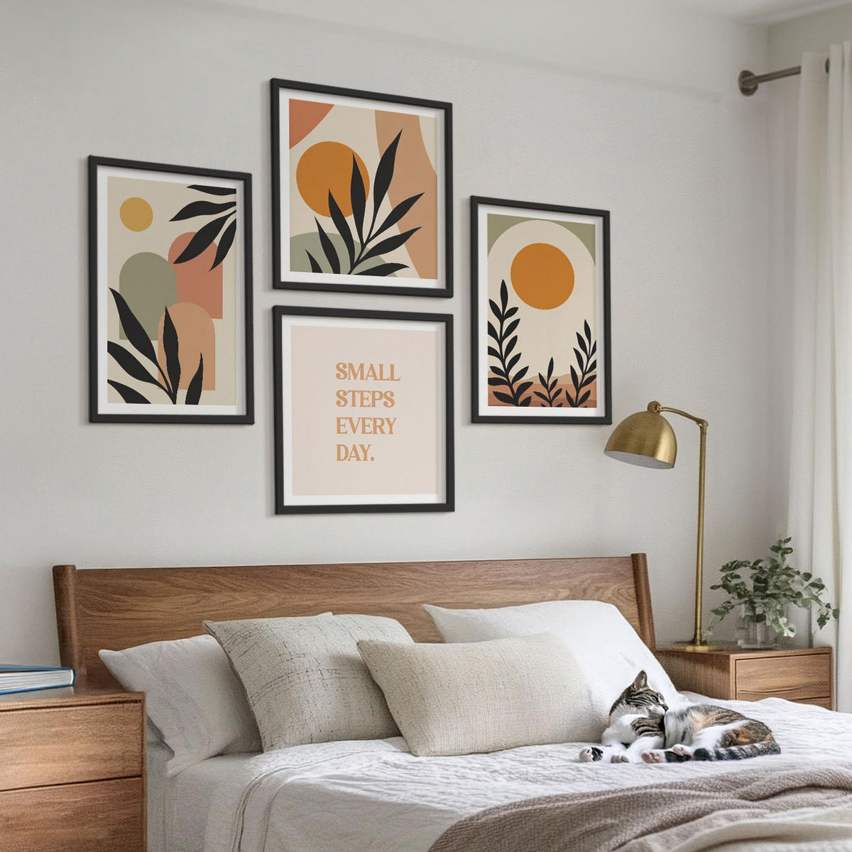 WANDBILDER 4er-Set - 50x50 cm & 40x60 cm Schwarzer Rahmen - Abstrakte Pflanzenmotive - Schwarz, Kunststoff (50/50cm) - ArtPrintCave