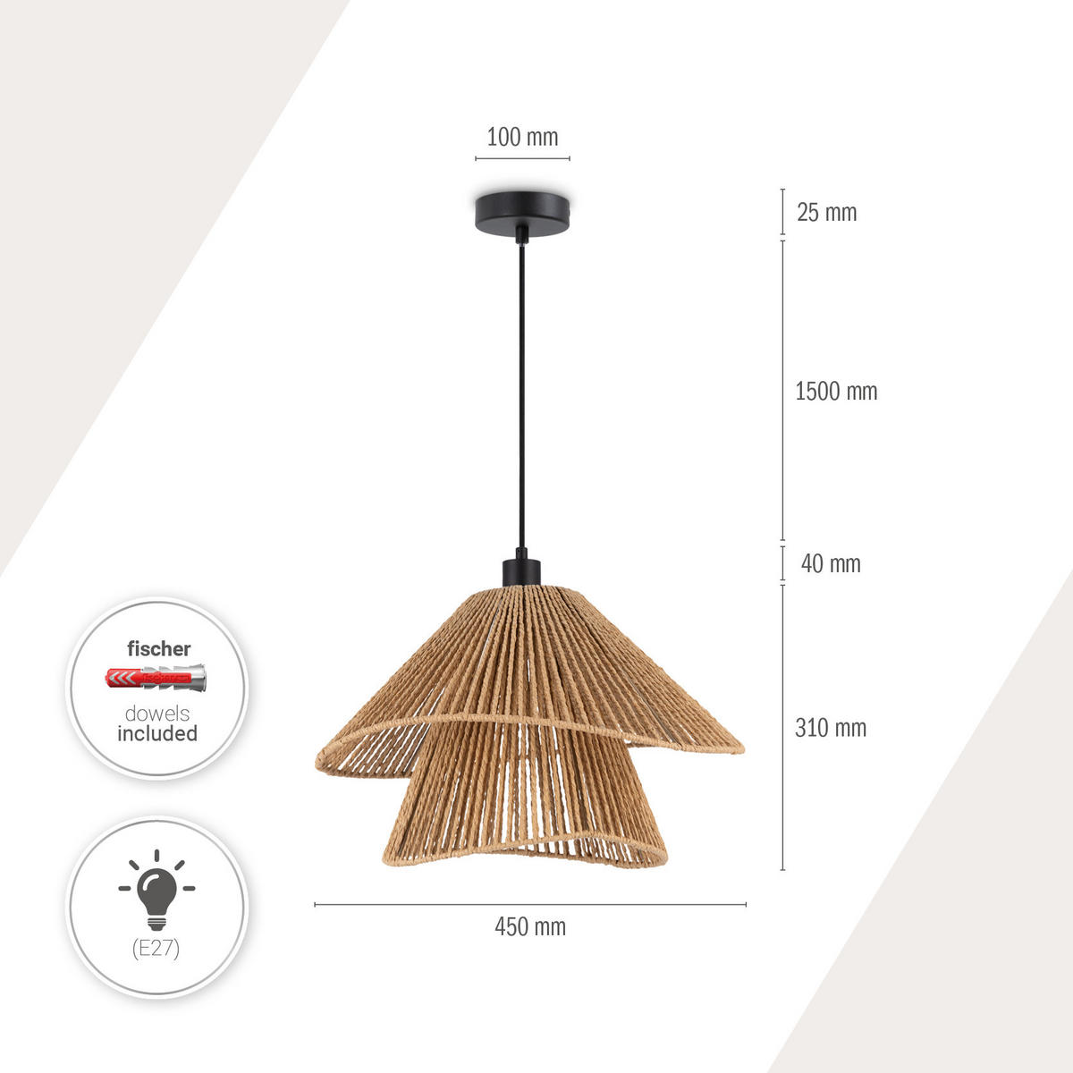 PENDELLEUCHTE Hugo - Schwarz, Metall (45/45/35cm) - Paco Home