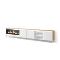 LOWBOARD, Weiß und Eiche, 315/35/61cm, Kamin mit Feuereffekt XXL - Weiß, Holzwerkstoff (315/61/35cm) - Skraut Home