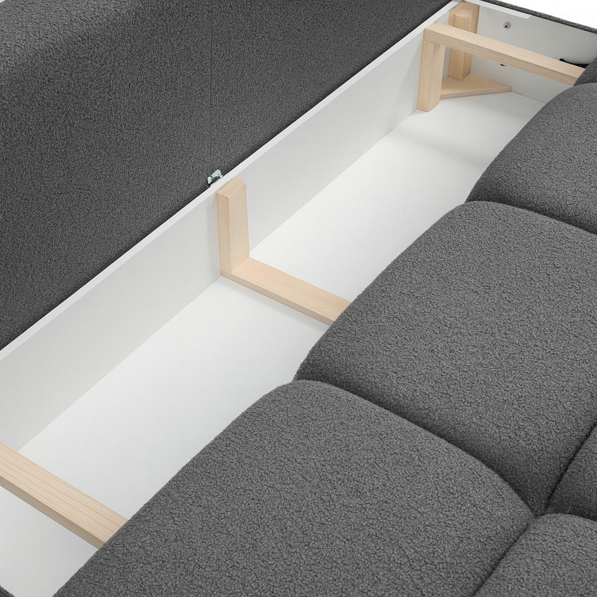 SCHLAFSOFA MILA, Sofa mit Schlaffunktion und Bettkasten, Farbe: Grau, Bouclé-Stoff - Grau, Textil (214/89/104cm) - Sepro Meble