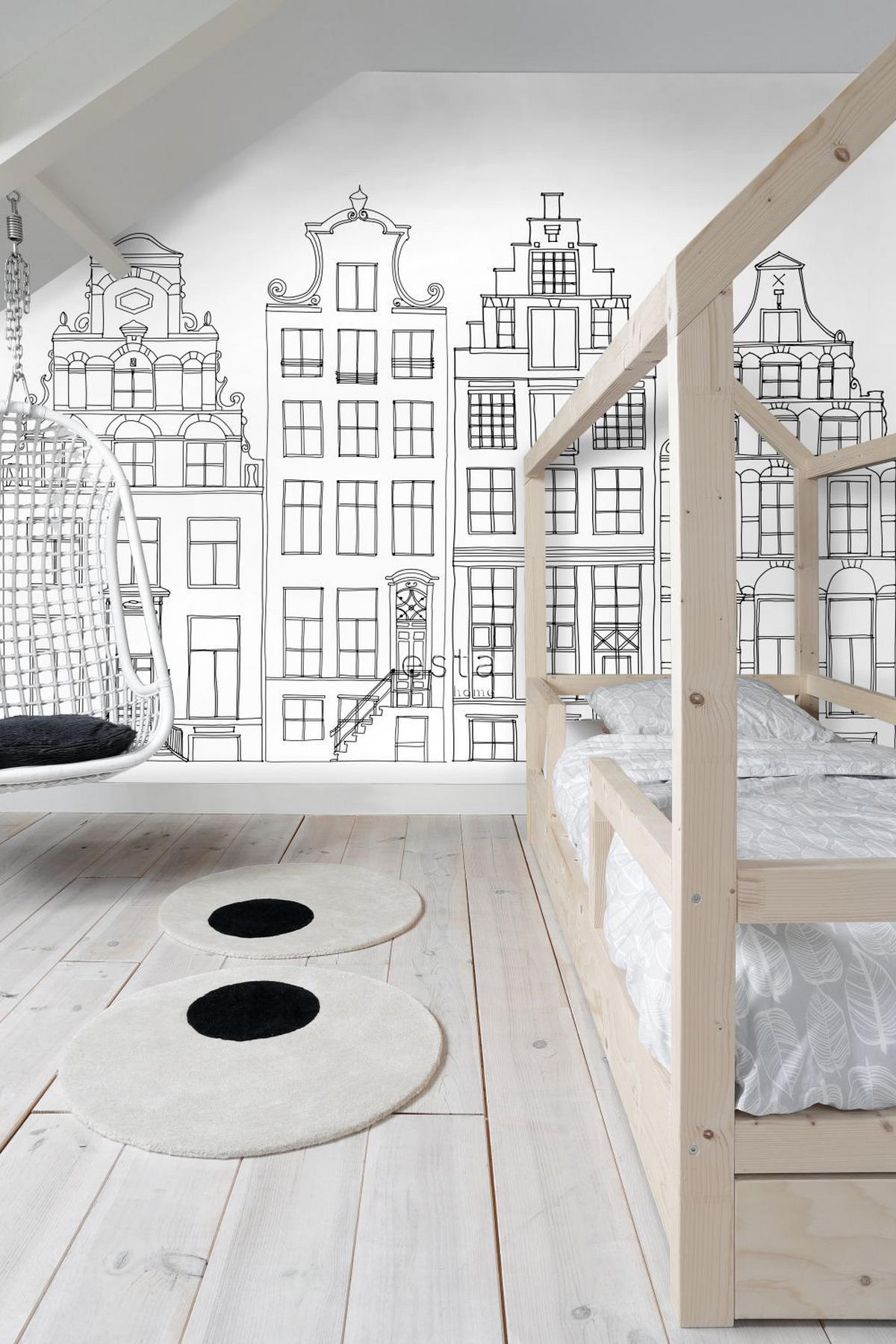 FOTOTAPETE gezeichnete Amsterdamer Grachtenhäuser 150 x 279 cm - Schwarz, Papier (150/279cm) - ESTAhome