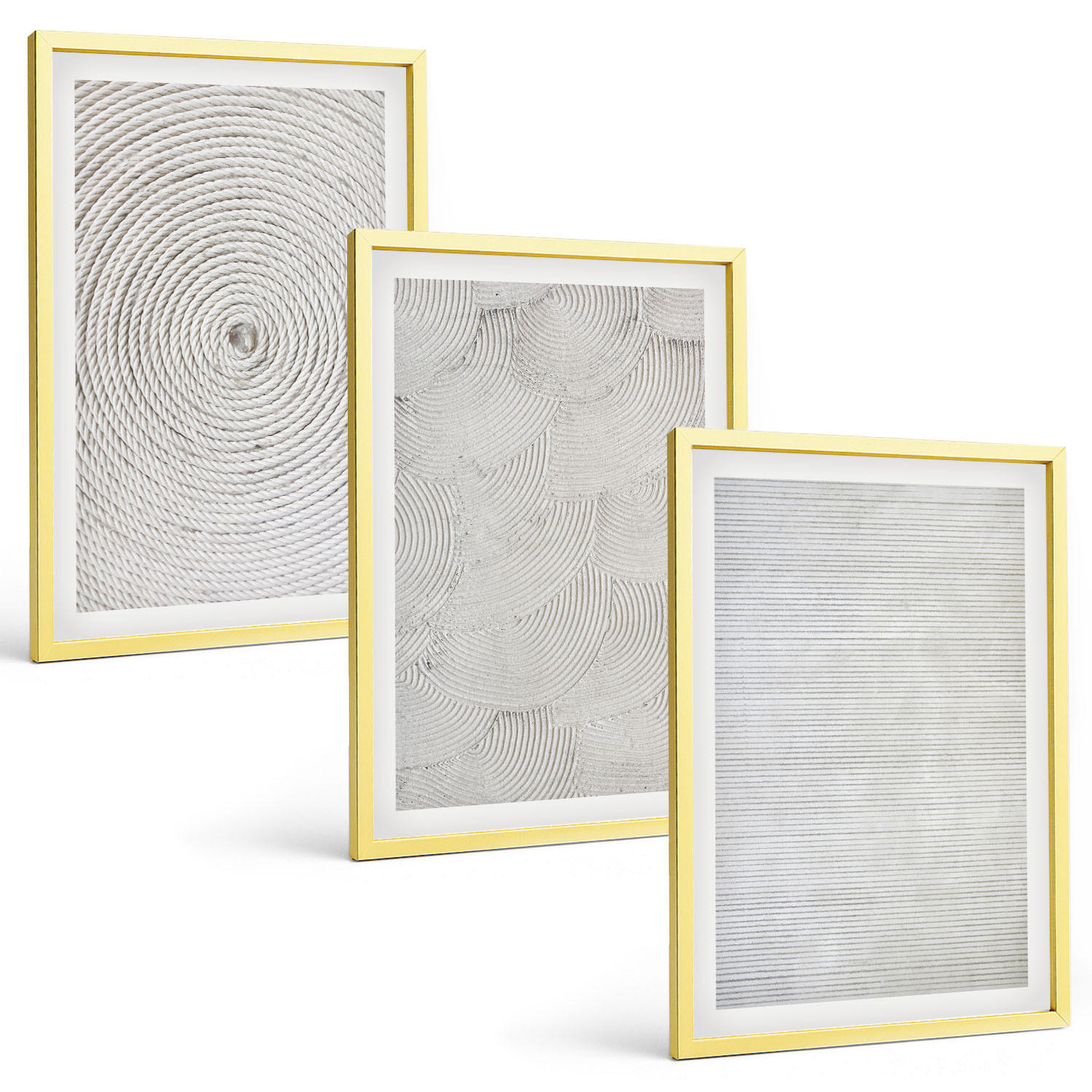 BILDER SET 3er Set - 40x60 cm Goldrahmen - Geometrische Kartonmuster - Goldfarben, Kunststoff (40/60cm) - TULUP