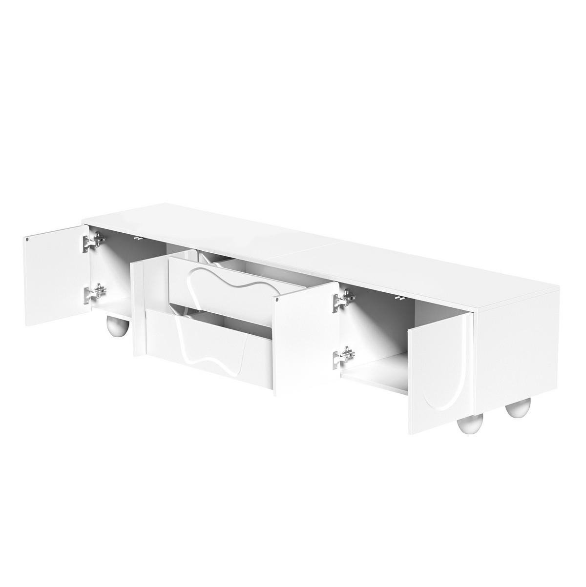 TV stolek 180/40/42 cm s úložným prostorem, masivními dřevěnými nohami a matným povrchem, Bílá - bílá, kompozitní dřevo (180/42/40cm) - Redom