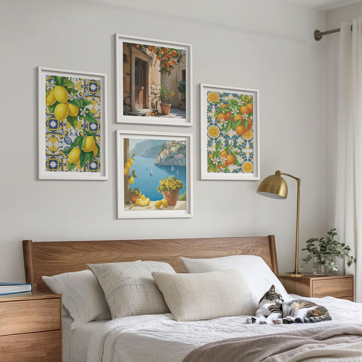 WANDBILDER 4er-Set - 50x50 cm & 40x60 cm Weißer Rahmen - Zitronen, Blumen, Orangen, Italien - Weiß, Kunststoff (50/50cm) - ArtPrintCave