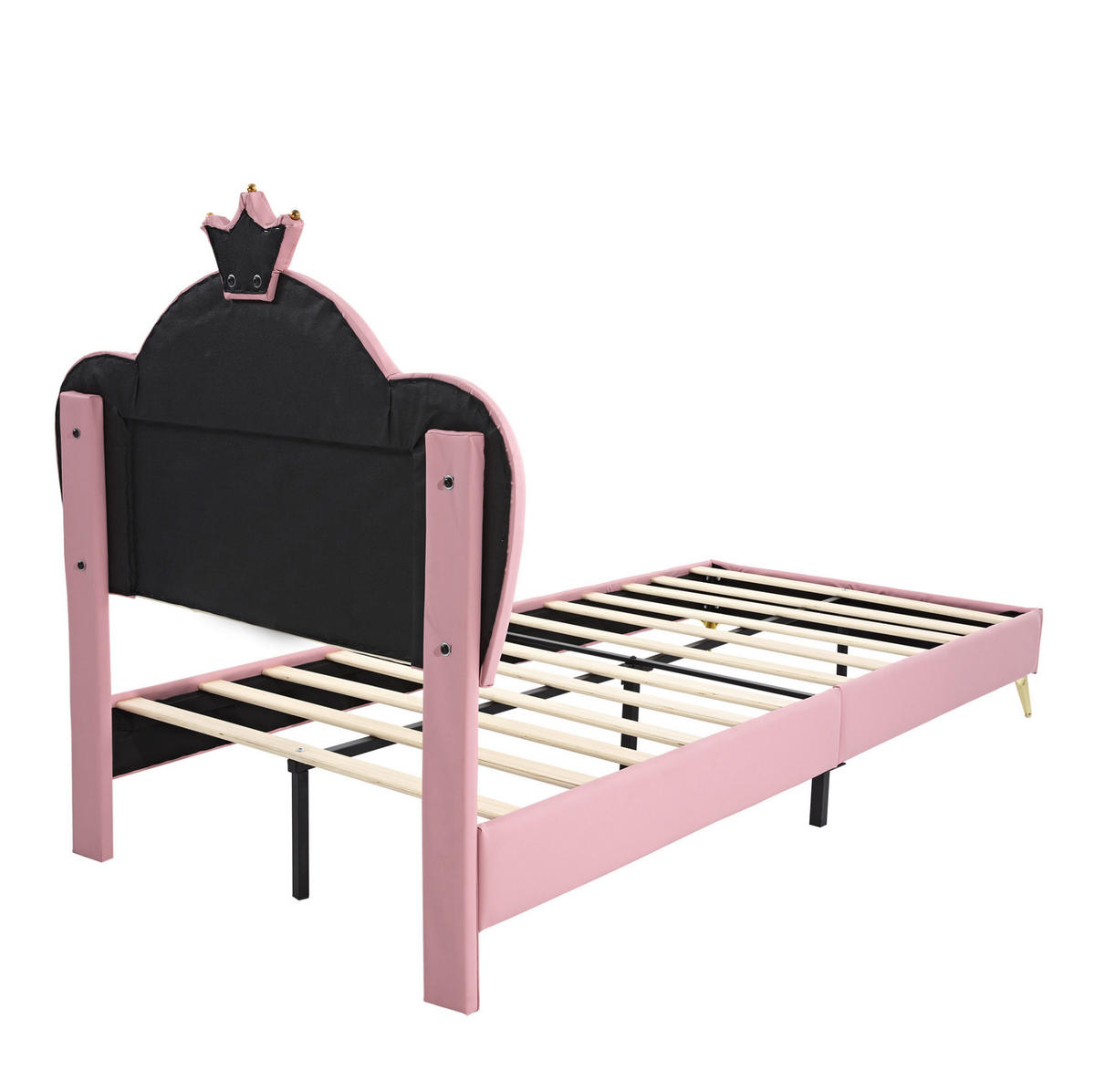 POLSTERBETT 90/200 cm Rosa/Weiß aus PU mit Kronen-Kopfteil - Weiß, Kunststoff (90/200cm) - OKMYHOME