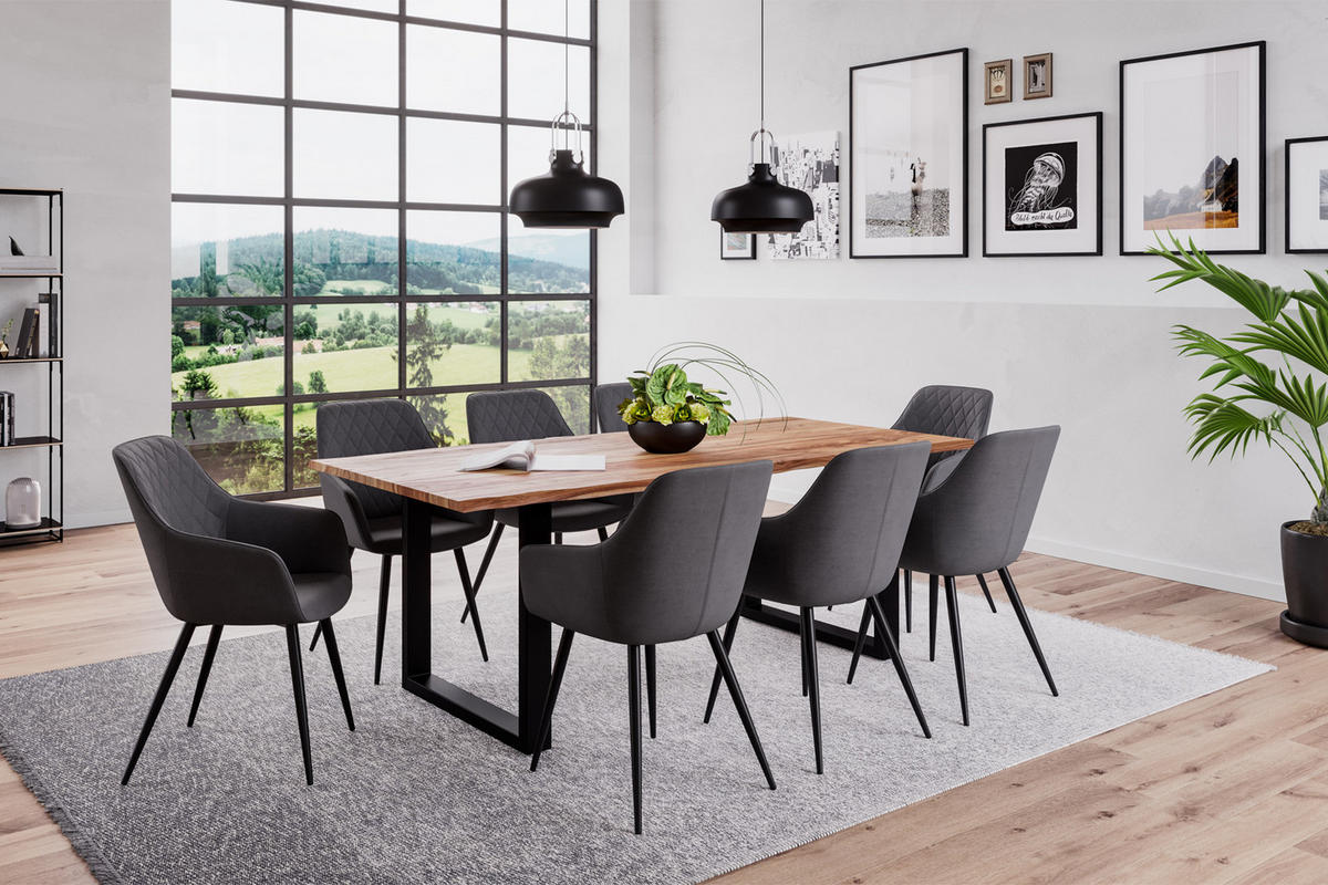 ESSTISCH MAILAND - Beige/Schwarz, Holz/Metall (100/200/77cm) - SAM