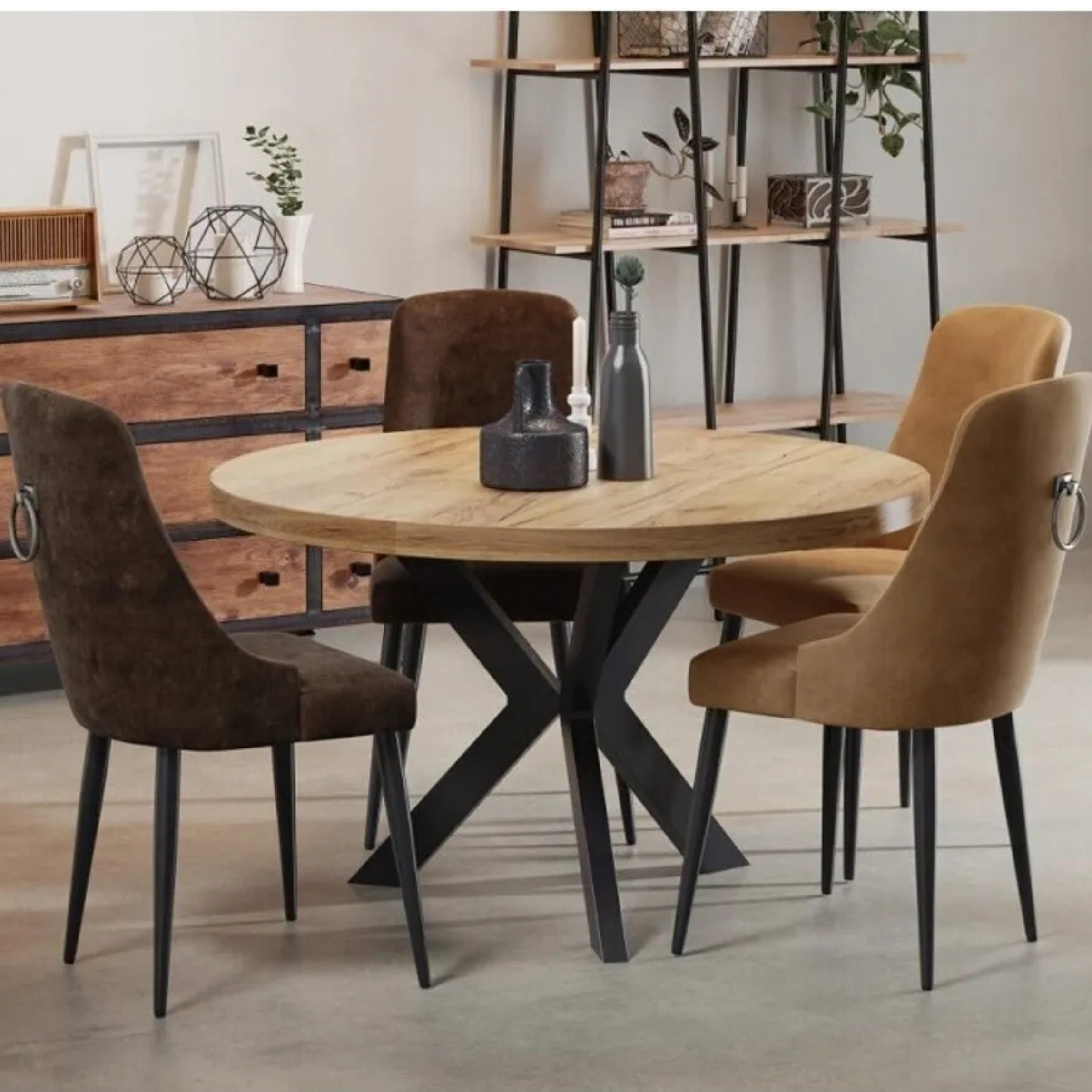 Thumbnail - Sepro Meble Esszimmertisch, Sonoma Eiche, Holzwerkstoff, Rund, X-Form, 100x75x100 cm, Esszimmer, Tische, Esstische