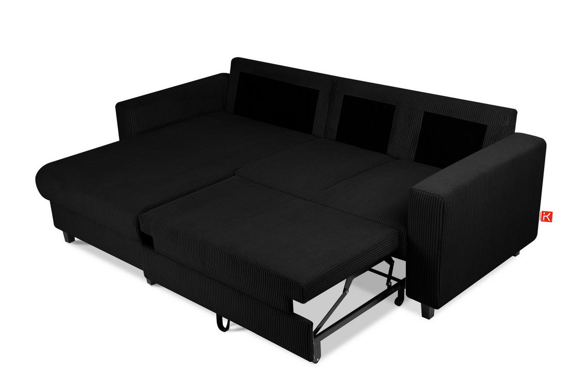 ECKSCHLAFSOFA EGRET Links mit Bettkasten, Cord-Stoff, schwarz - Schwarz, Textil (234/90cm) - KONSIMO®