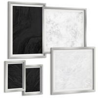 BILDER SET 5er Set - 50x50 cm & 20x30 cm & 40x60 cm Silberner Rahmen - Dunkles Licht, glamouröse Marmor - Silberfarben, Kunststoff (40/60cm) - TULUP