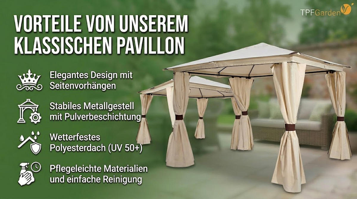 ERSATZDACH für Pavillon Rimini, Pavillondach 300x400cm, PVC-beschichtet, Farbe: écru - Naturfarben, Kunststoff (400/0.3/300cm) - TPFGarden
