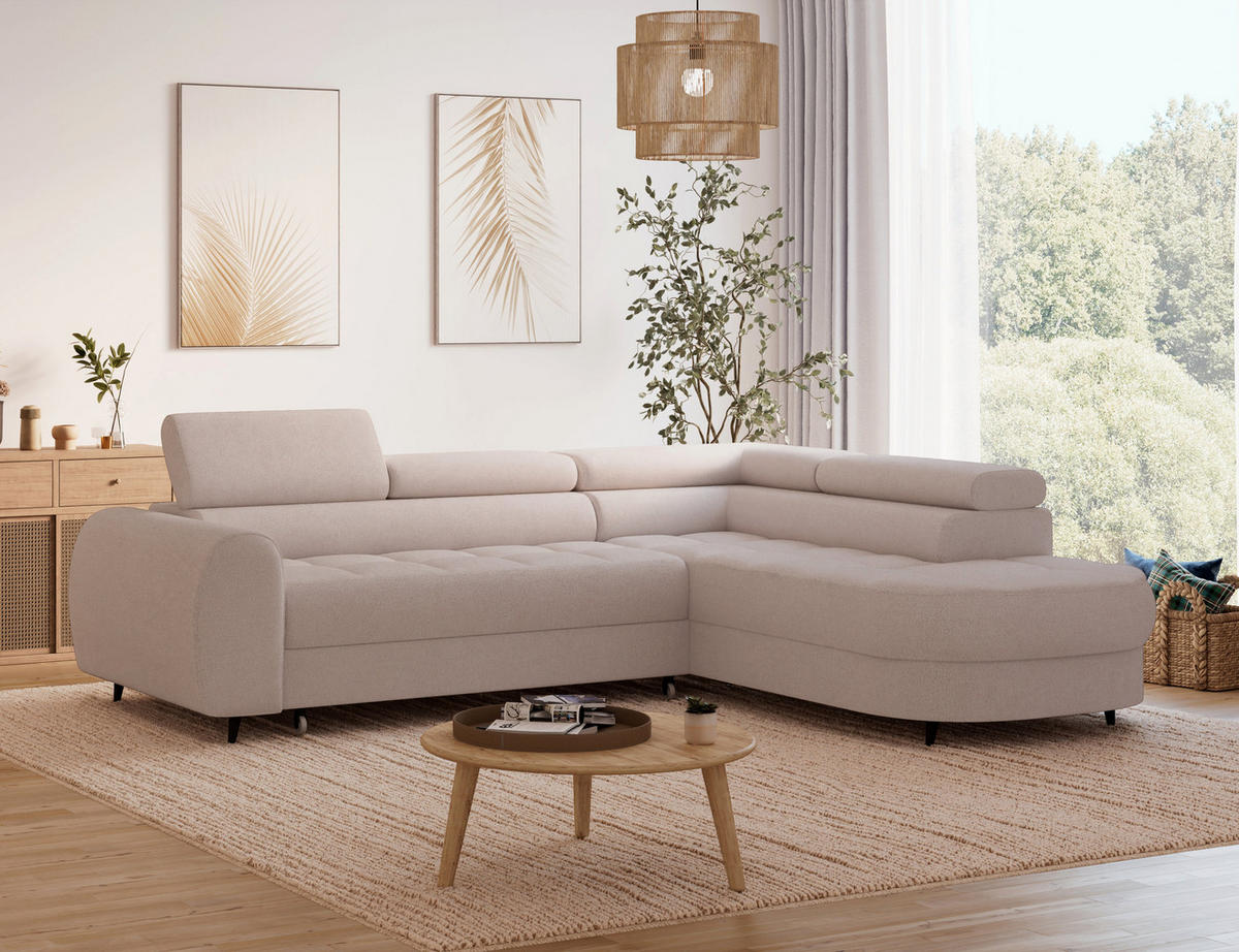 ECKSOFA Vesteria mit Schlaffunktion und Bettkasten – Modernes Design, verstellbare Kopfstützen und hoher Sitzkomfort - Hellbraun, Kunststoff (279/72cm) - Wohnideebilder