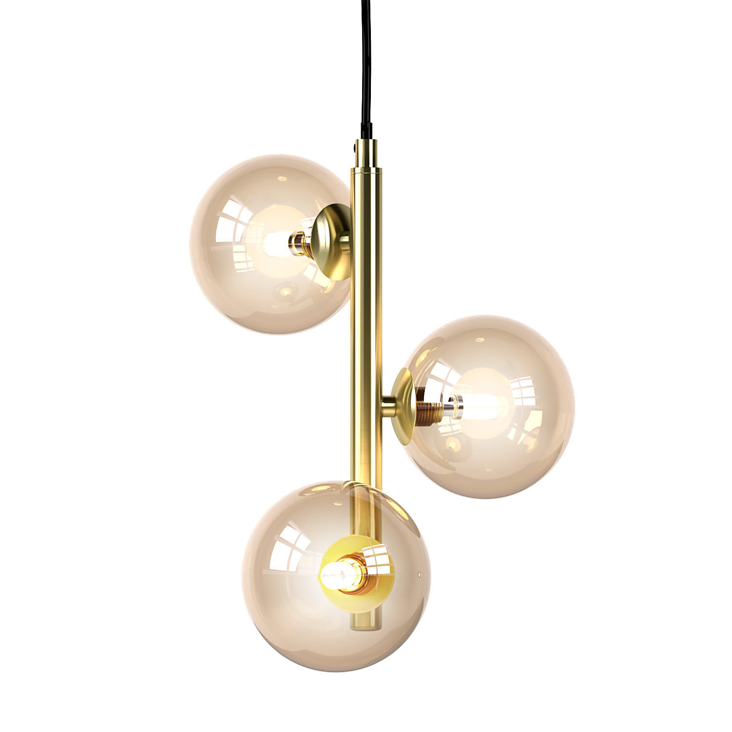 PENDELLEUCHTE - Metall / Glas - 3-flammig - Goldfarben/Bernsteinfarben, Glas/Metall (23/25/150cm) - home24