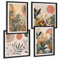 BILDER SET 4er Set - 50x50 cm & 40x60 cm Schwarzer Rahmen - Pflanzenmotive in Farben - Schwarz, Kunststoff (50/50cm) - TULUP