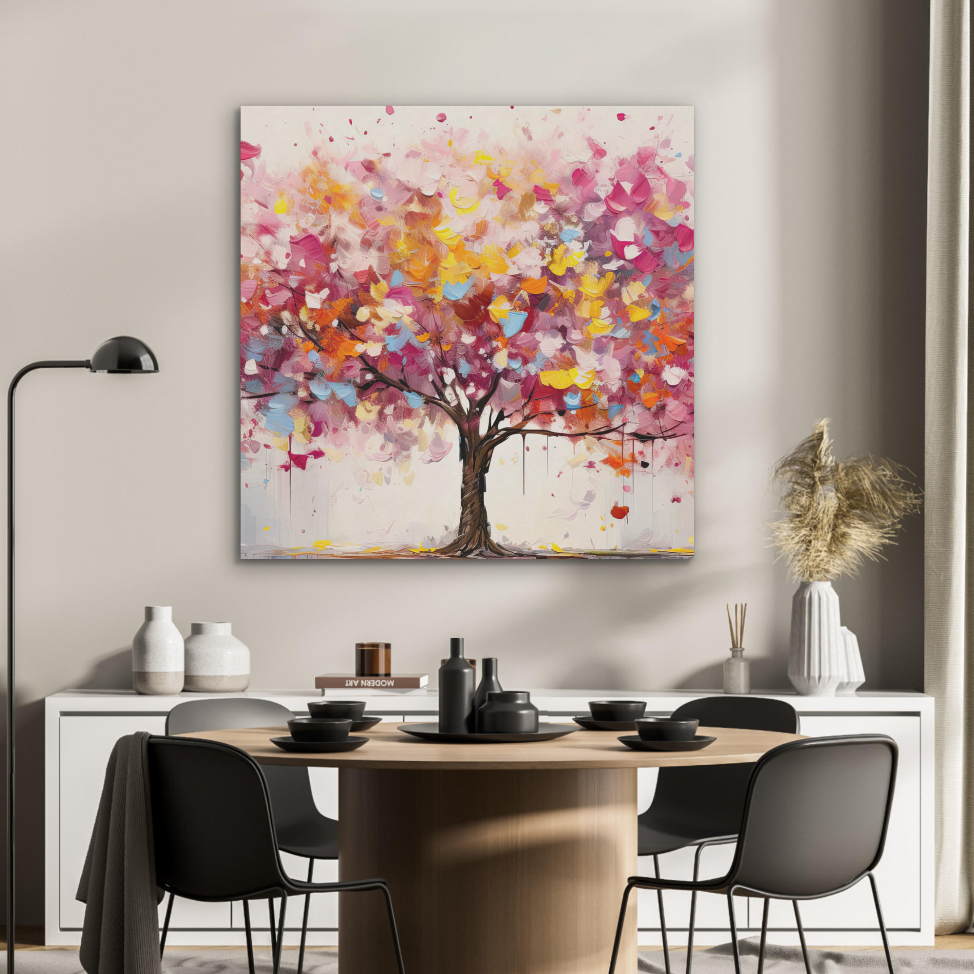 AKUSTIKPANEEL Aquarell - Baum - Kunst - Abstrakt 90x90 cm - Multicolor, Textil (90/0.9/90cm) - MuchoWow