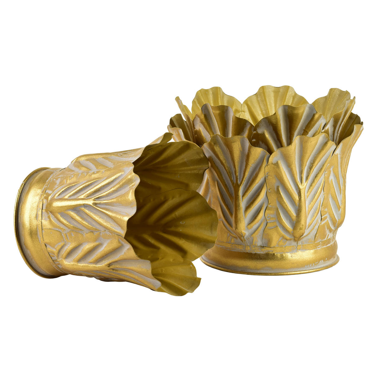 BLUMENTOPF Marina 2er Set Gold 28/28/20 cm Metall - Goldfarben, Metall (28/20/28cm) - Mondex