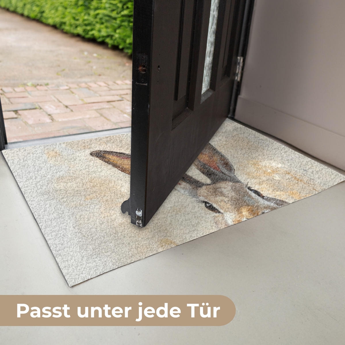 FUSSMATTE Hase - Ohren - Braun 90x60 cm - Beige, Kunststoff (60/90cm) - MuchoWow