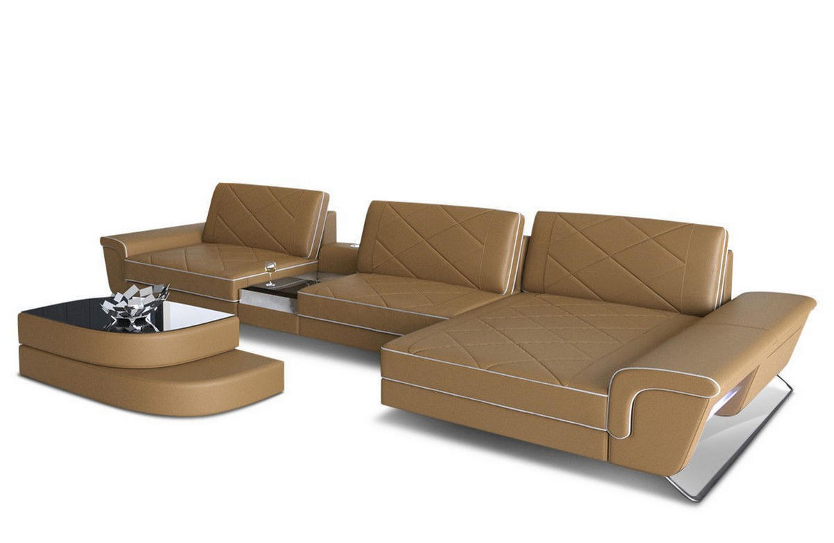 LEDERSOFA Bari L - Beige, Leder (369/197cm) - Sofa Dreams