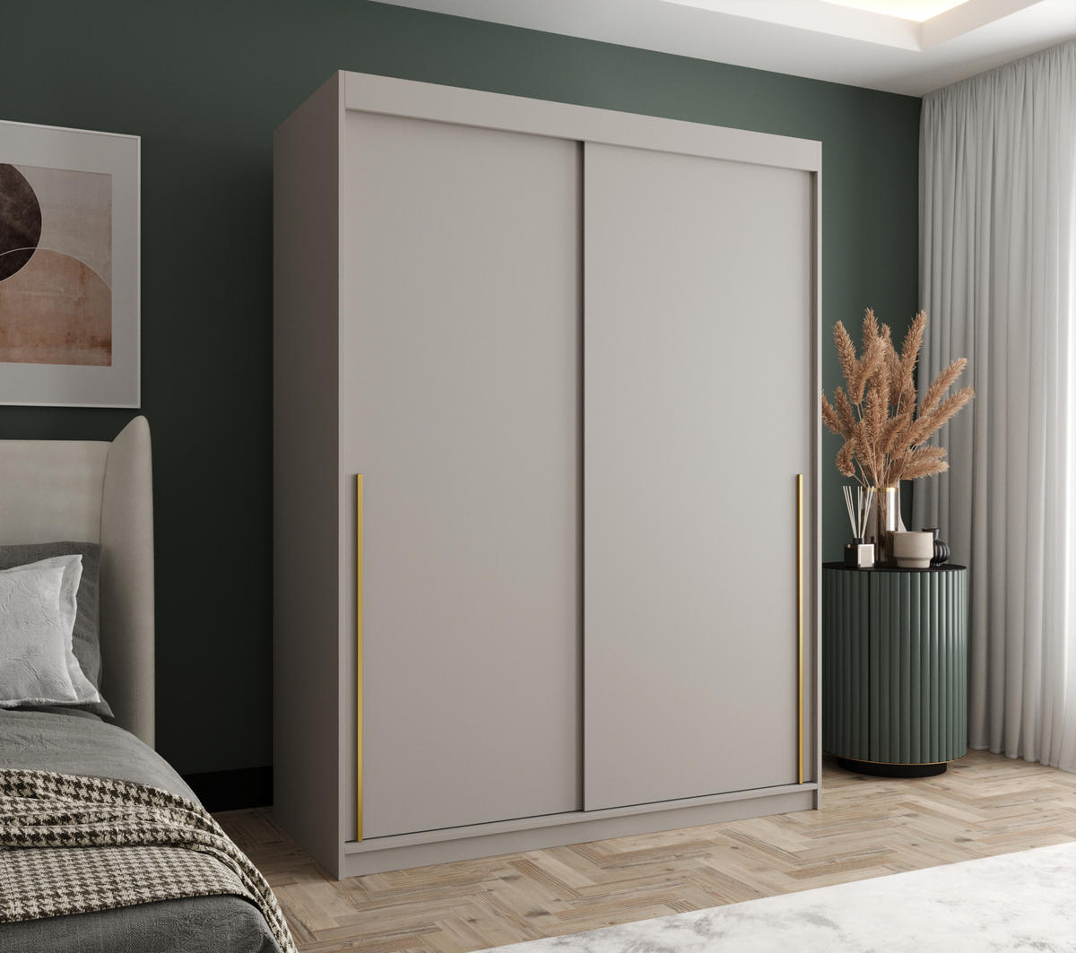 SCHWEBETÜRENSCHRANK 150 cm Breite Kaschmir mit Goldgriff - Kaschmir/Goldfarben, Holzwerkstoff (150/200/62cm) - Home Collective