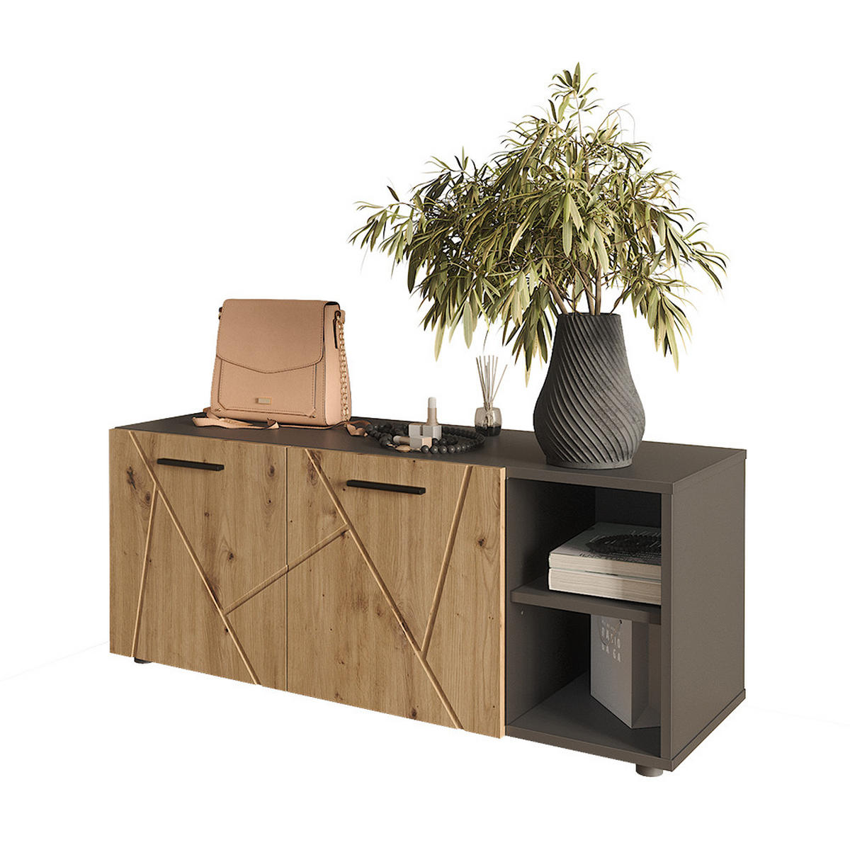 SCHUHSCHRANK Irma Anthrazit/Artisan 106 x 43 cm mit 2 Türen - Anthrazit, Holzwerkstoff (106/43/37.4cm) - Vicco