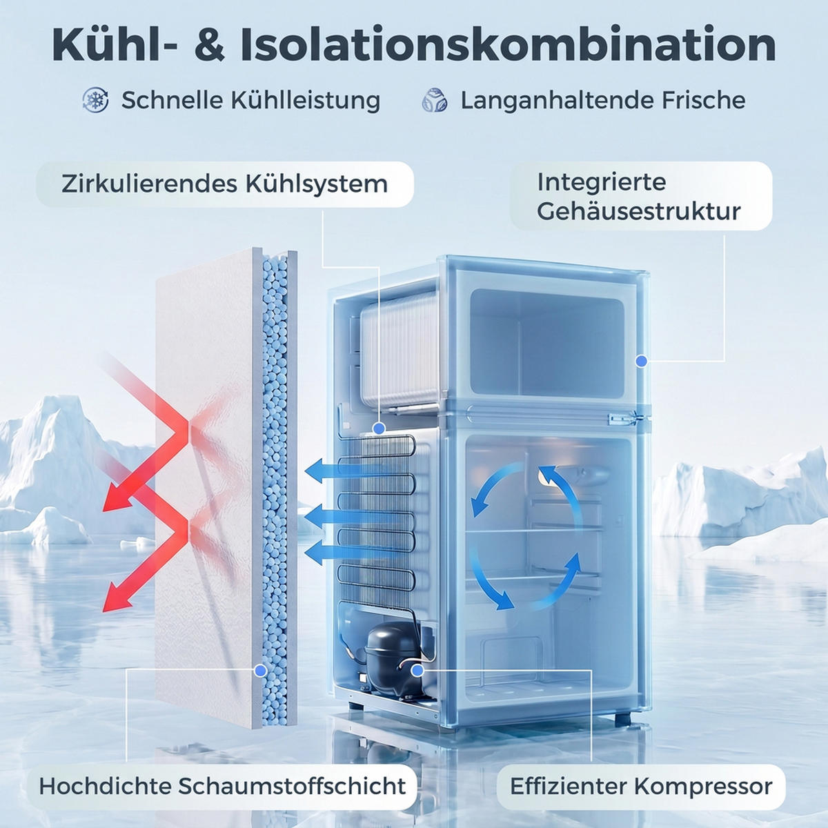 MINI-KÜHLSCHRANK Stahl PS-Kunststoff Weiß - Weiß, Metall (48.5/85/50.5cm) - HOMCOM