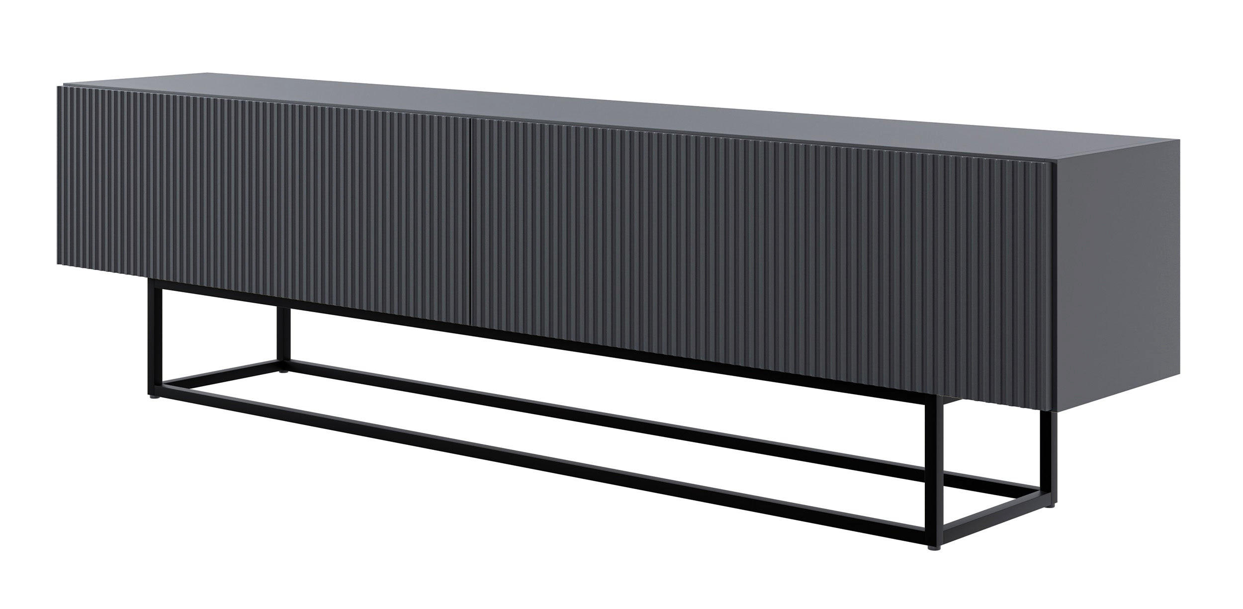 TV stolek Veldio bílý s černým kovovým rámem 175 cm - černá, kov/kompozitní dřevo (175/46.5/31.6cm) - Selsey