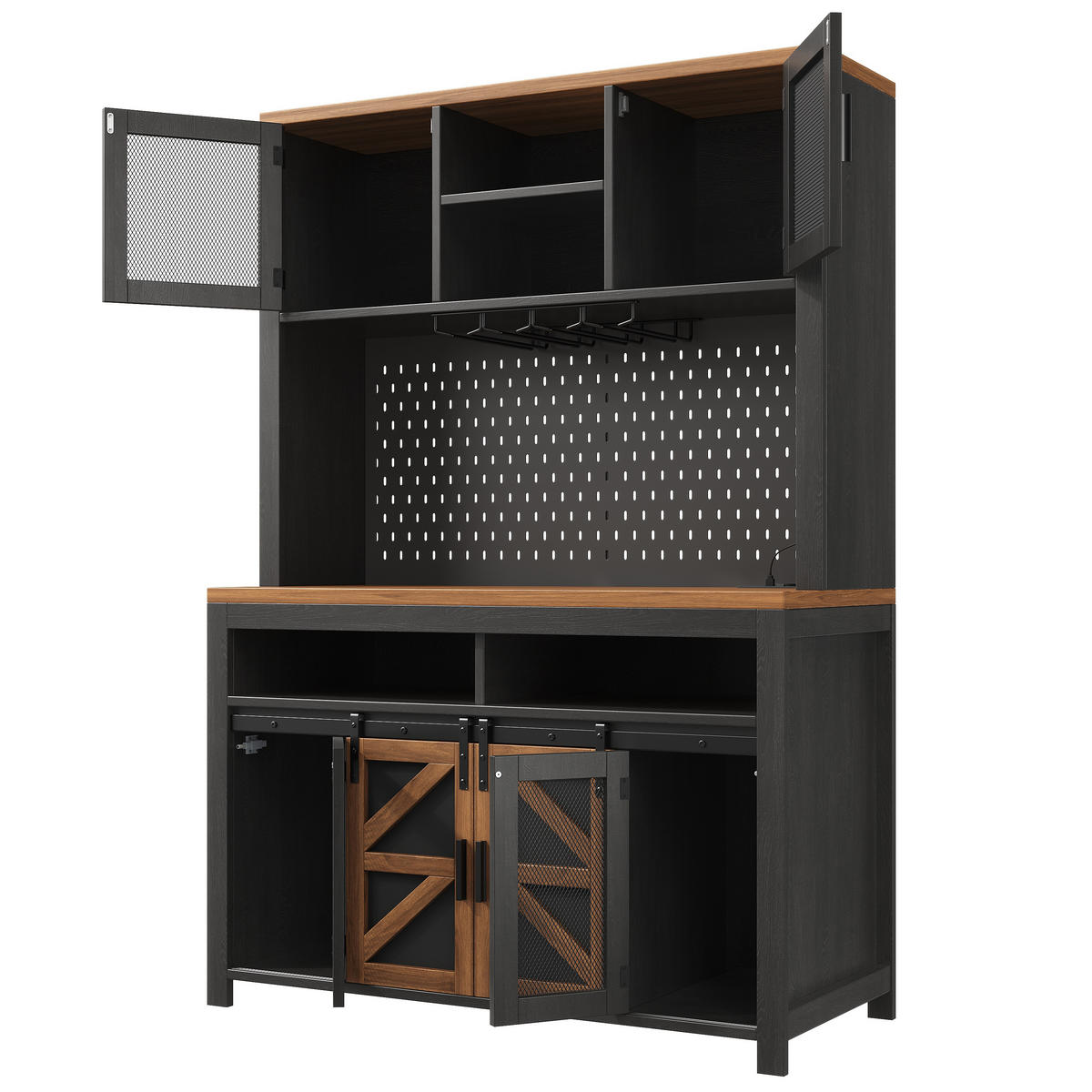 BUFFETSCHRANK Schwarz 120/40/174.5 cm - Schwarz, Holz (120/174.5/40cm) - PANGIVO