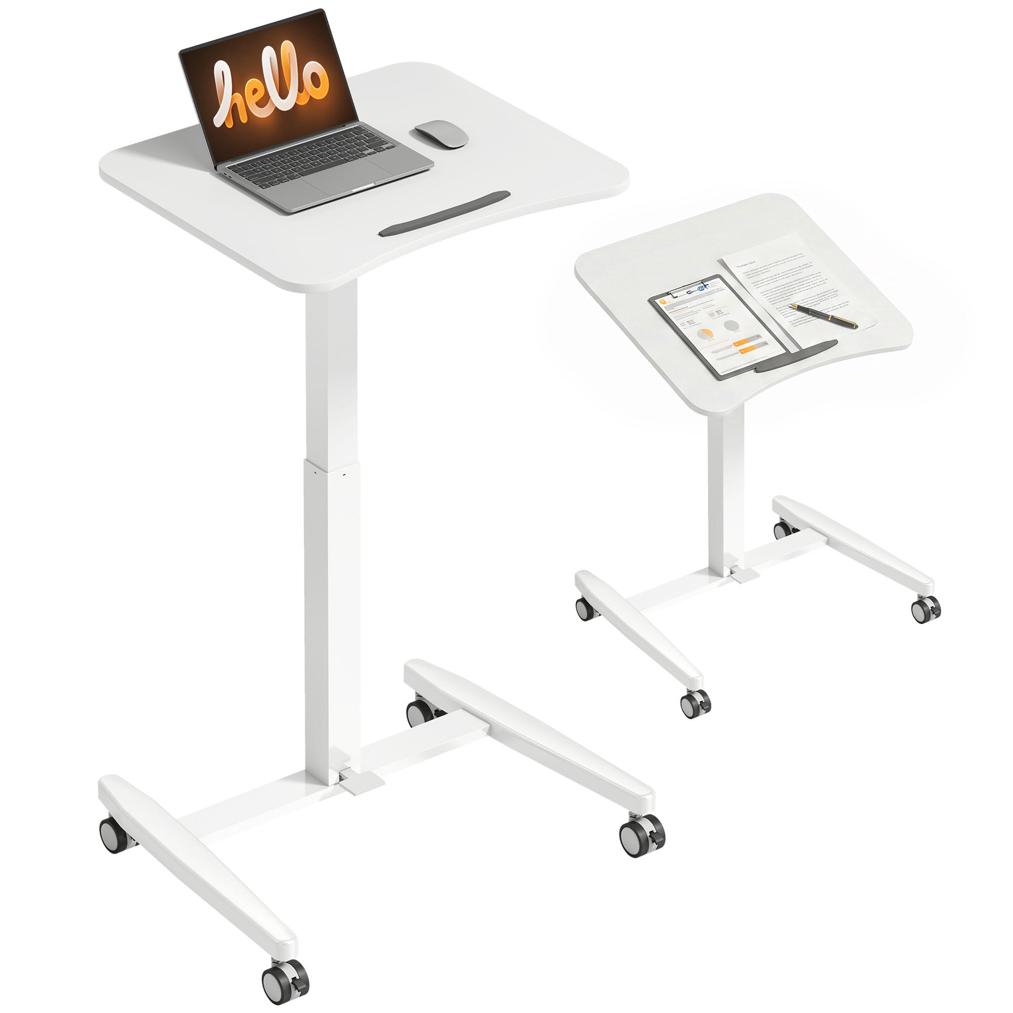 COMPUTERTISCH Weiß höhenverstellbar rollbar mit neigbarer Tischplatte 60,5/52/75-114 cm - Weiß, Holzwerkstoff (52/60.5/114cm) - PANGIVO