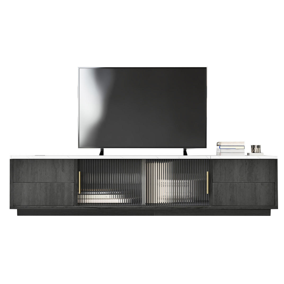TV-SCHRANK 160cm Deluxe 70" TV Marmor Grau Push-to-Open - Grau, Holzwerkstoff (40/38.5/160cm) - FLIEKS