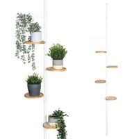TELESKOP-BLUMENSÄULE mit 4 Bambusablagen, weiß - Weiß, Metall (53/290/20cm) - bremermann