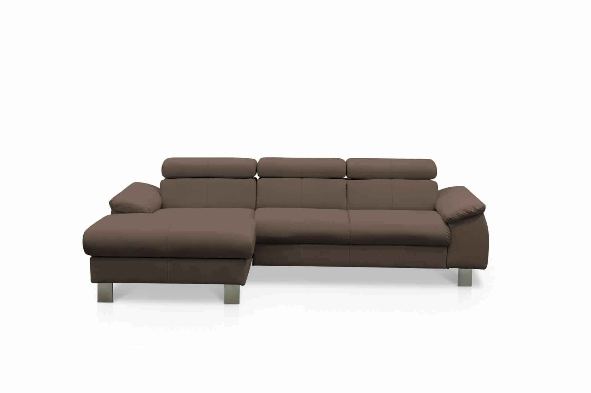 ECKSCHLAFSOFA mit Echtlederbezug, Schlaffunktion & Bettkasten - Chromfarben/Dunkelbraun, Leder/Holz (244/166cm) - Cotta