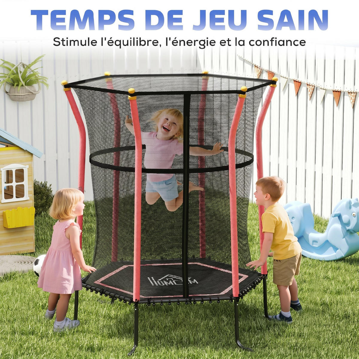TRAMPOLIN DE-18992 Ø163 cm mit Sicherheitsnetz und Leiter Rot/Schwarz - Rot, Metall (163.5/163.5cm) - ComfortXL
