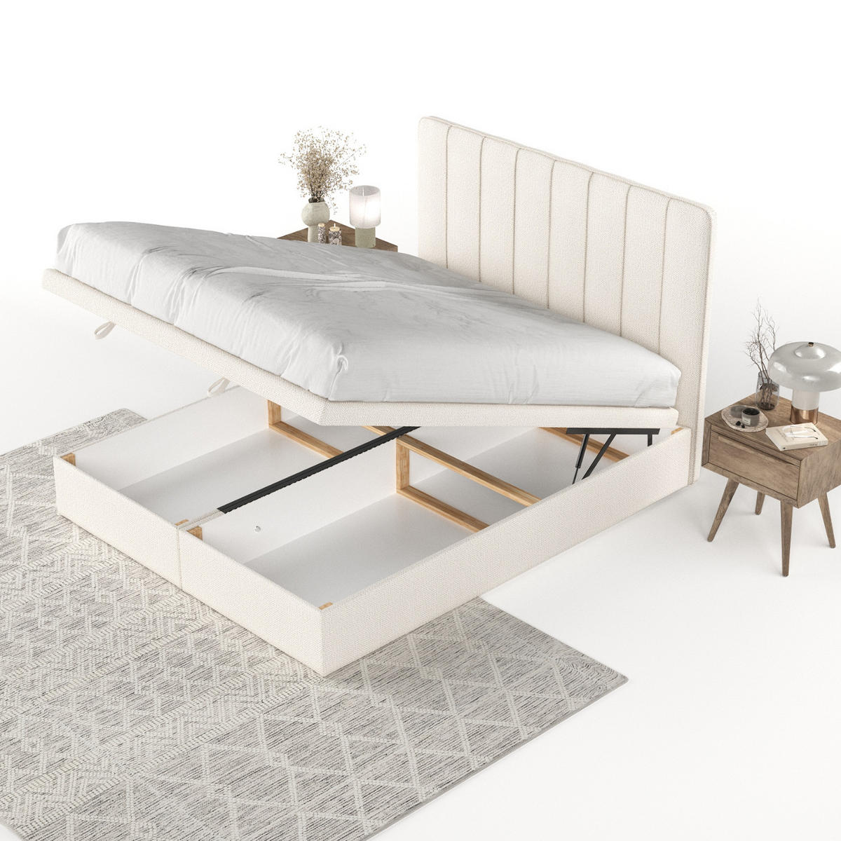 POLSTERBETT Vienna mit Stauraum 140/200 cm Creme im Alta Stoff - Creme/Schwarz, Holz/Holzwerkstoff (140/200cm) - AltaBeds