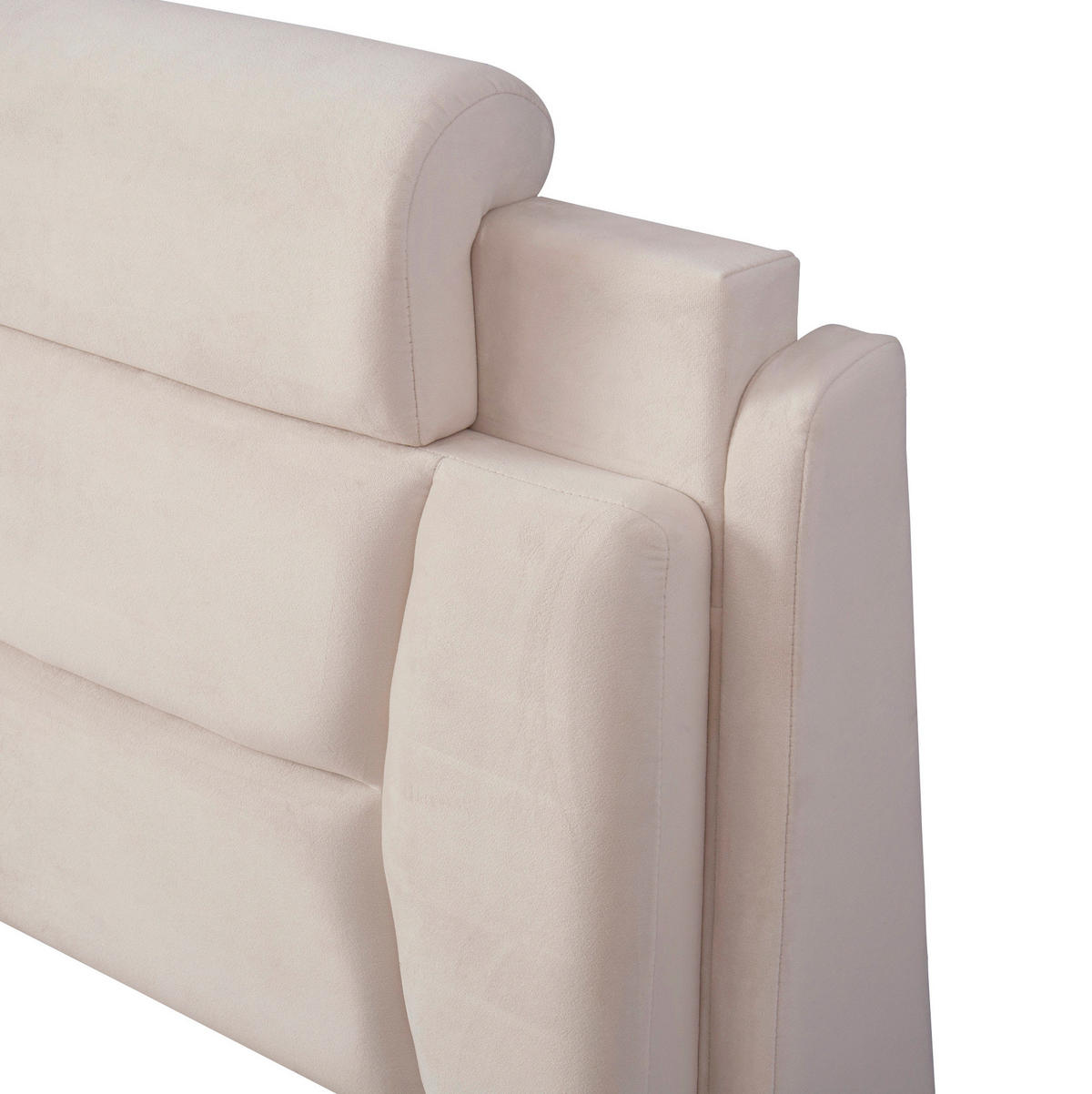 KINDER-POLSTERBETT aus Flanell 90x200 cm Beige im Auto-Design mit Lichtleisten - Beige, Textil (90/200cm) - Modfu