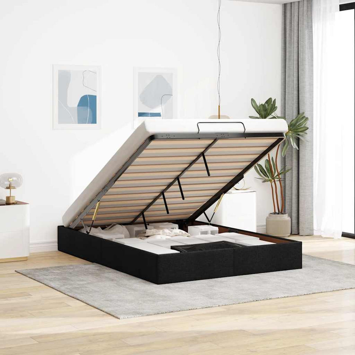 OTTOMAN-BETT Ohne Matratze Schwarz 140/200 Cm Stoff - Schwarz, Holzwerkstoff (140/200cm) - vidaXL