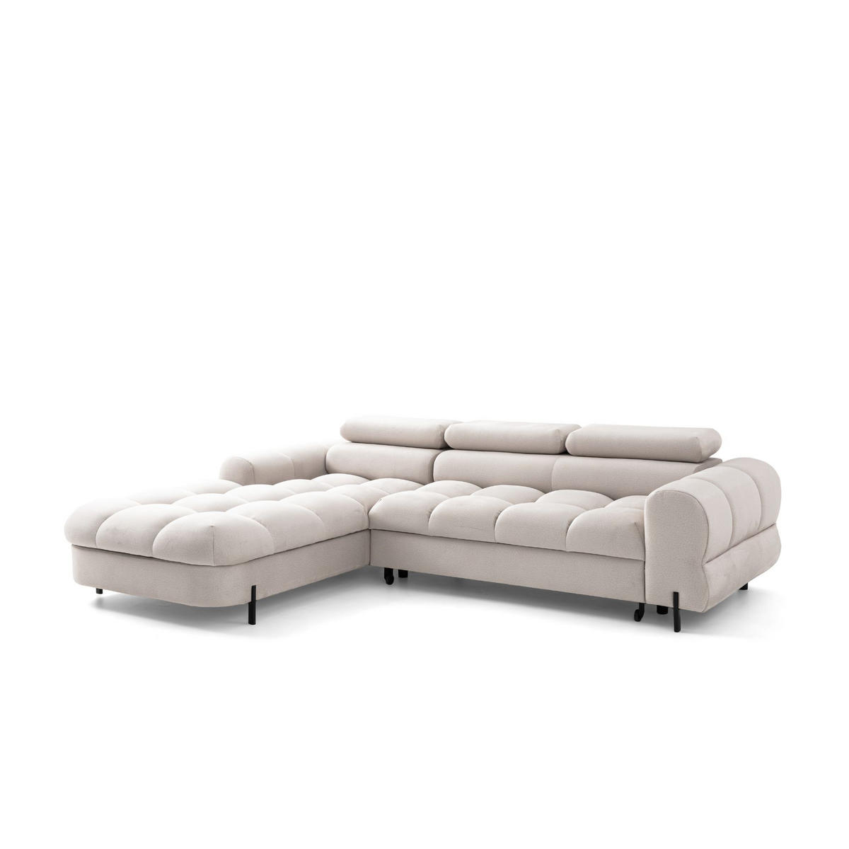 ECKSOFA UFFO L Links mit Schlaffunktion 260x195 Velours Creme - Creme/Schwarz, Holz/Textil (260/195cm) - Muffo