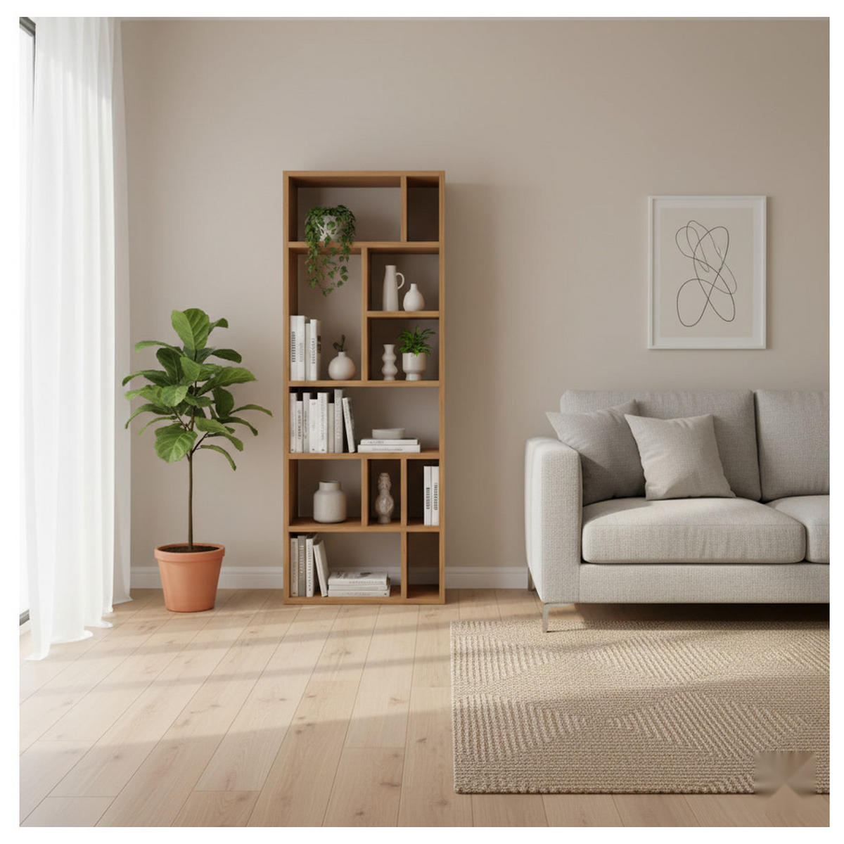 BÜCHERREGAL Bergen 90, Natur Eichenfurnier - Beige, Holz (90/200/35cm) - WOODEK