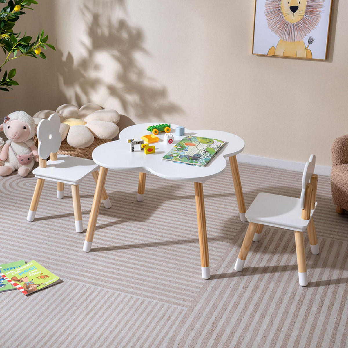 KINDERTISCH mit stuhl weiß(3-tlg) - Weiß, Holzwerkstoff (60/44/60cm) - COSTWAY