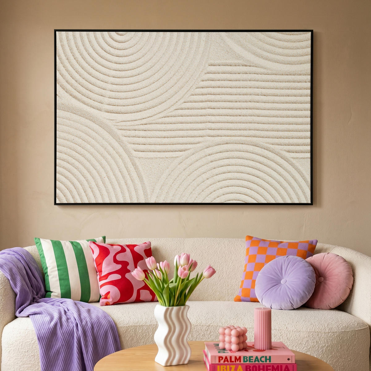 LEINWAND Bilder mit Rahmen - Muster - Abstrakt - Weiß - 120x80 - Beige, Textil (120/80cm) - MuchoWow